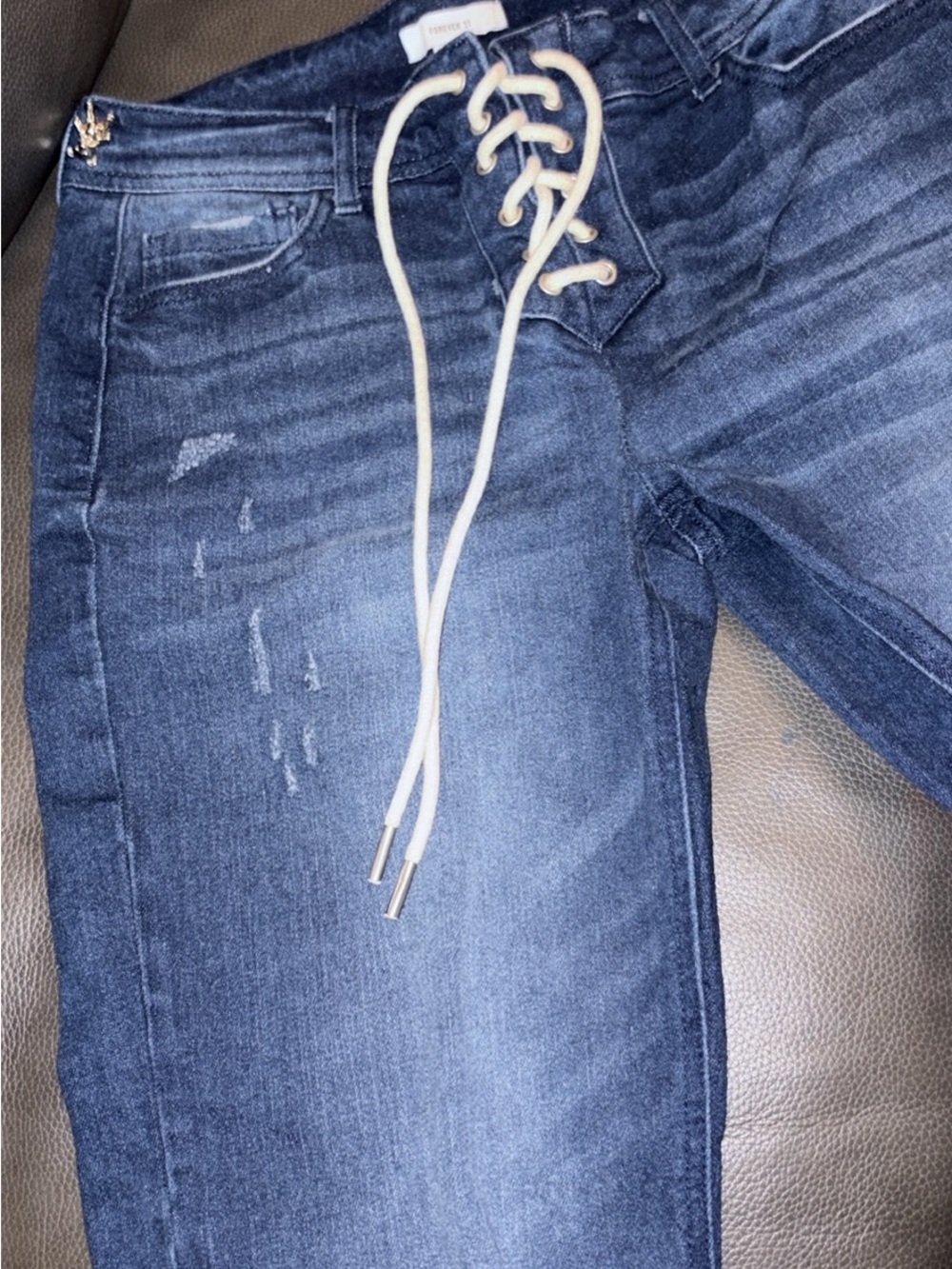 Women's Lace-Up Dark Blue Jeans
